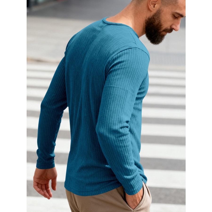 Men’s Full Size Casual Ribbed Long Sleeve T-Shirt Plus Size Apparel and Accessories
