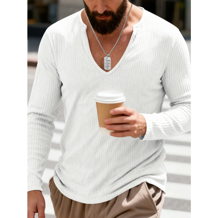 Men’s Full Size Casual Ribbed Long Sleeve T-Shirt Plus Size Apparel and Accessories