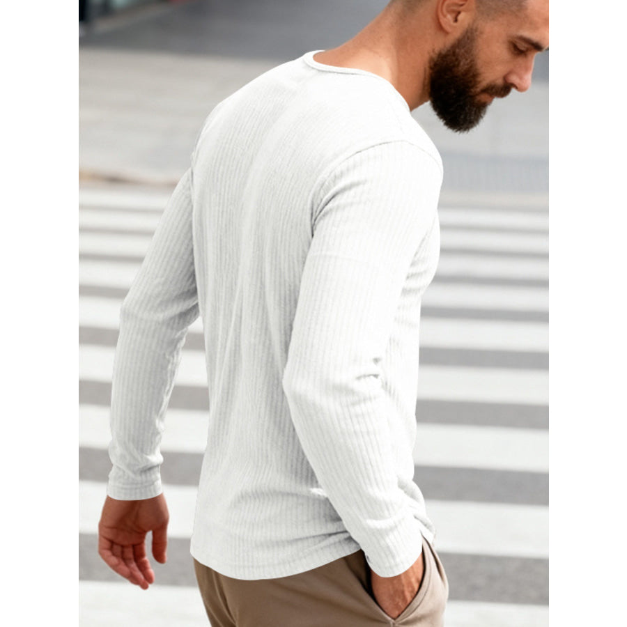 Men’s Full Size Casual Ribbed Long Sleeve T-Shirt Plus Size Apparel and Accessories