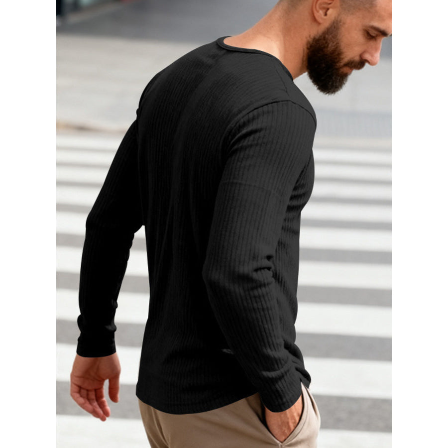Men’s Full Size Casual Ribbed Long Sleeve T-Shirt Plus Size Apparel and Accessories