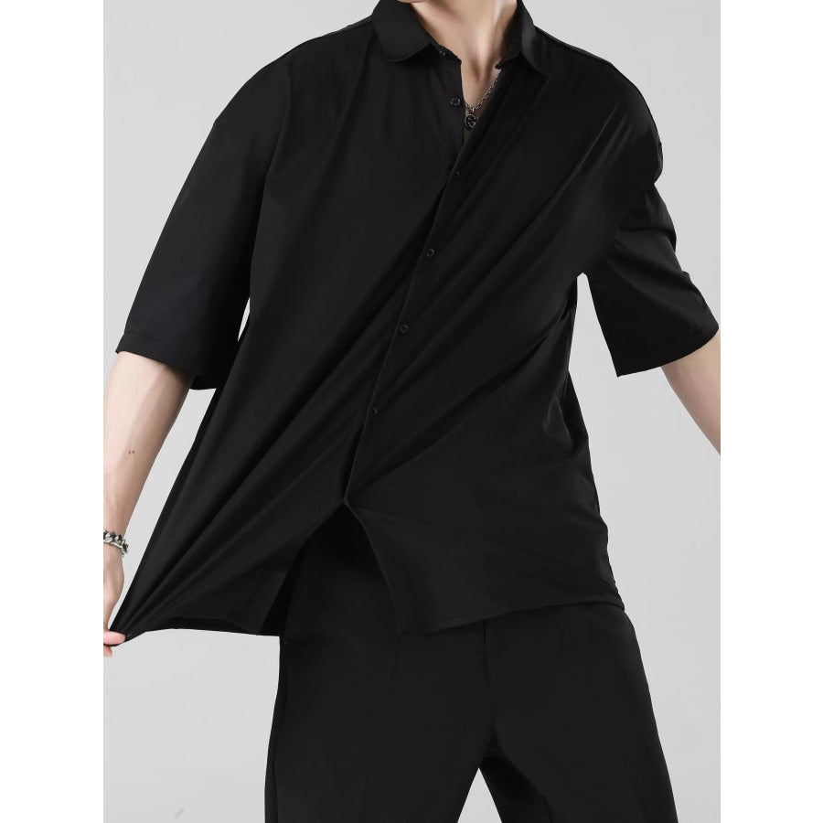 Men’s Full Size Casual Short Sleeve Button-Down Shirt Plus Size Black / S Apparel and Accessories