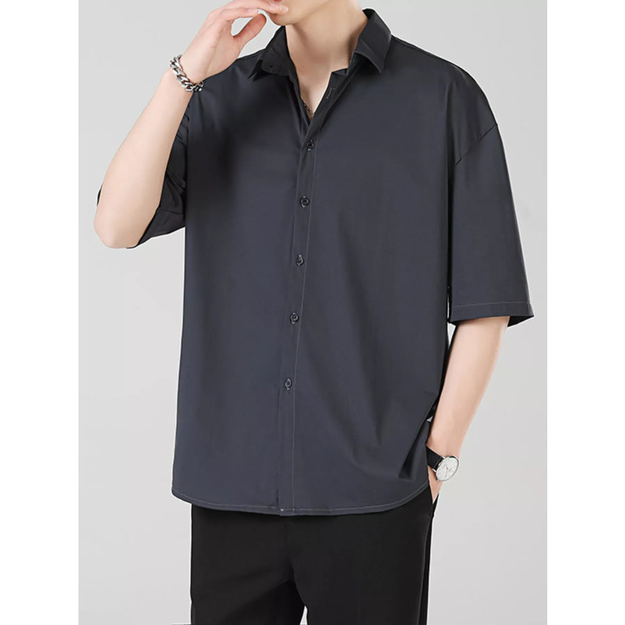 Men’s Full Size Casual Short Sleeve Button-Down Shirt Plus Size Apparel and Accessories