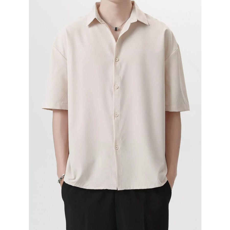 Men’s Full Size Casual Short Sleeve Button-Down Shirt Plus Size Apricot / S Apparel and Accessories