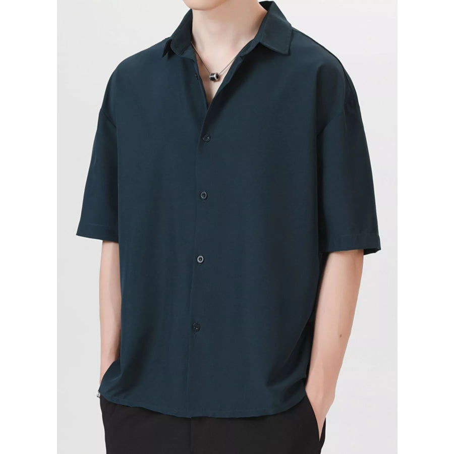 Men’s Full Size Casual Short Sleeve Button-Down Shirt Plus Size Black Forest / S Apparel and Accessories