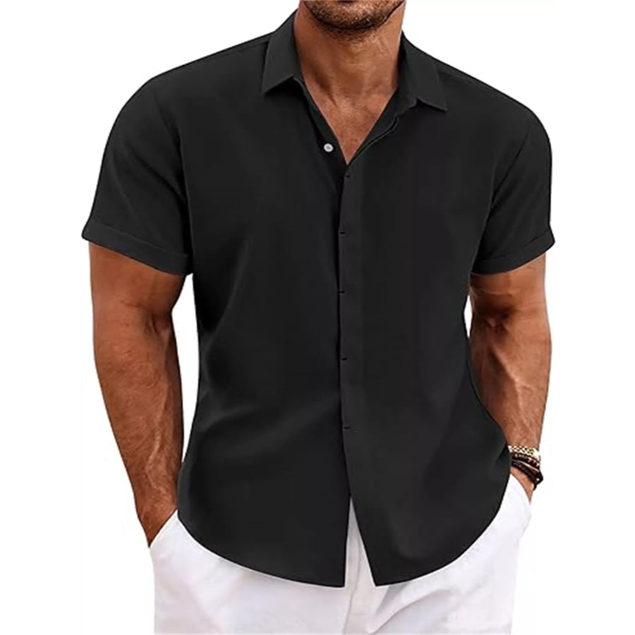 Men’s Full Size Casual Short Sleeve Button-Down Shirt Plus Size Black / S Apparel and Accessories