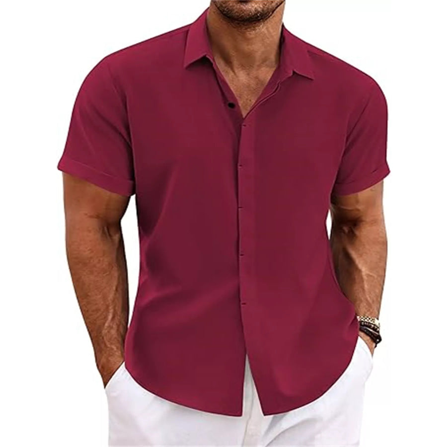 Men’s Full Size Casual Short Sleeve Button-Down Shirt Plus Size Burgundy / S Apparel and Accessories
