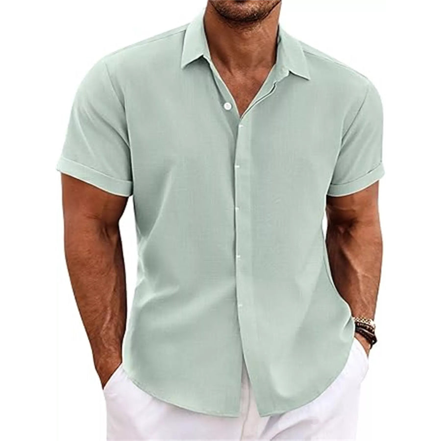 Men’s Full Size Casual Short Sleeve Button-Down Shirt Plus Size Cyan / S Apparel and Accessories