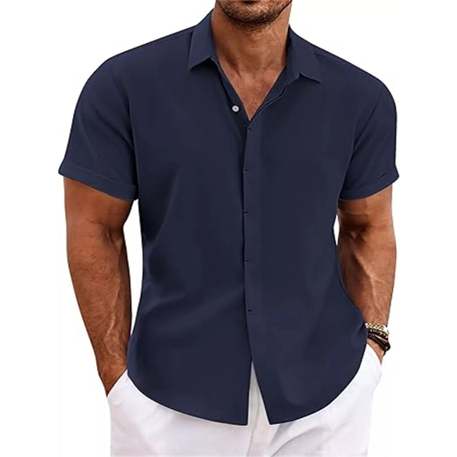 Men’s Full Size Casual Short Sleeve Button-Down Shirt Plus Size Dark Blue / S Apparel and Accessories