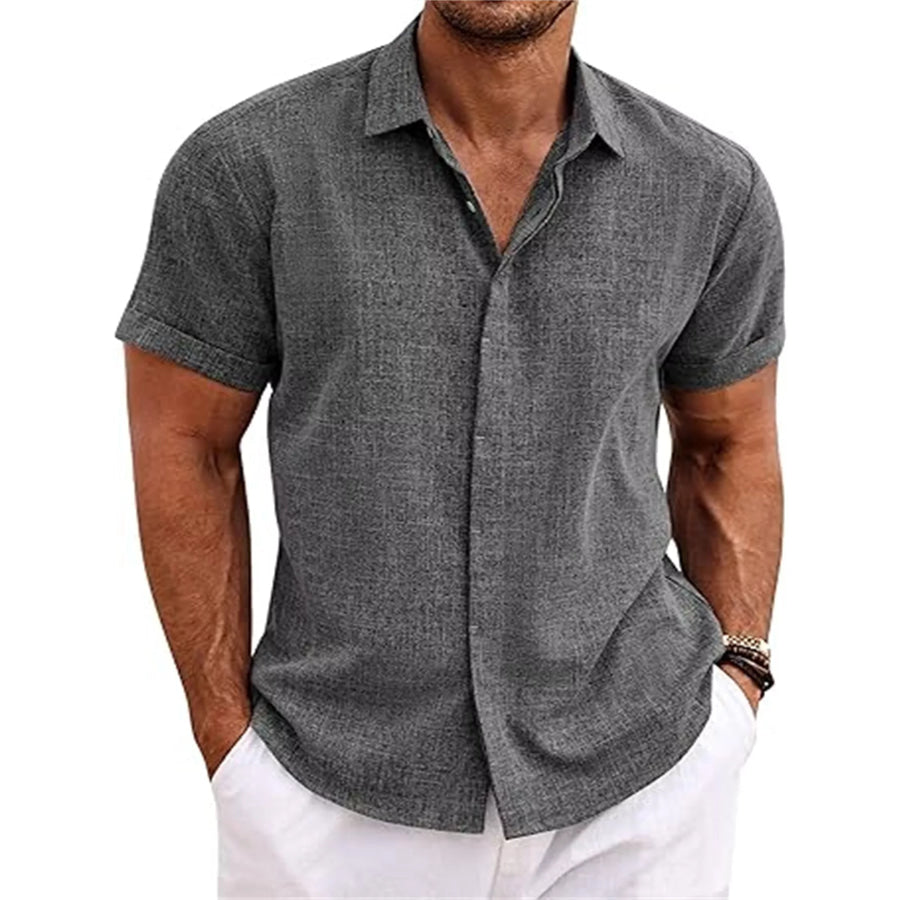 Men’s Full Size Casual Short Sleeve Button-Down Shirt Plus Size Dark Gray / S Apparel and Accessories