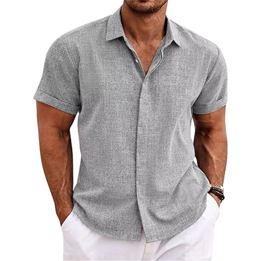 Men’s Full Size Casual Short Sleeve Button-Down Shirt Plus Size Grey / S Apparel and Accessories