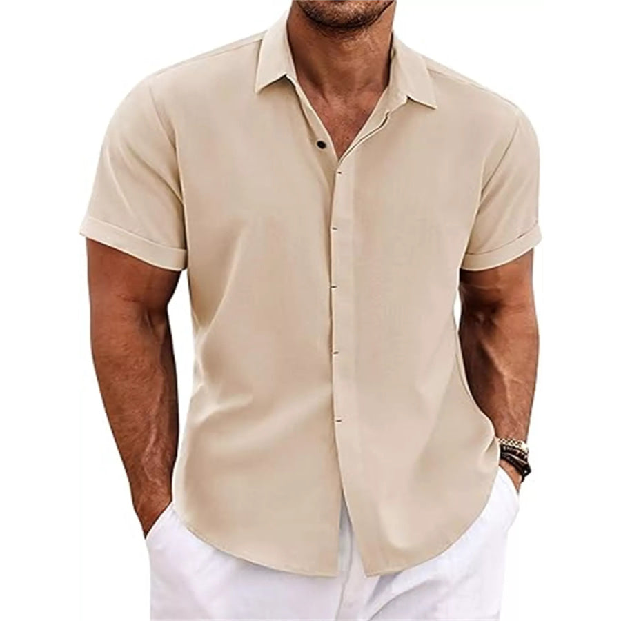 Men’s Full Size Casual Short Sleeve Button-Down Shirt Plus Size Khaki / S Apparel and Accessories