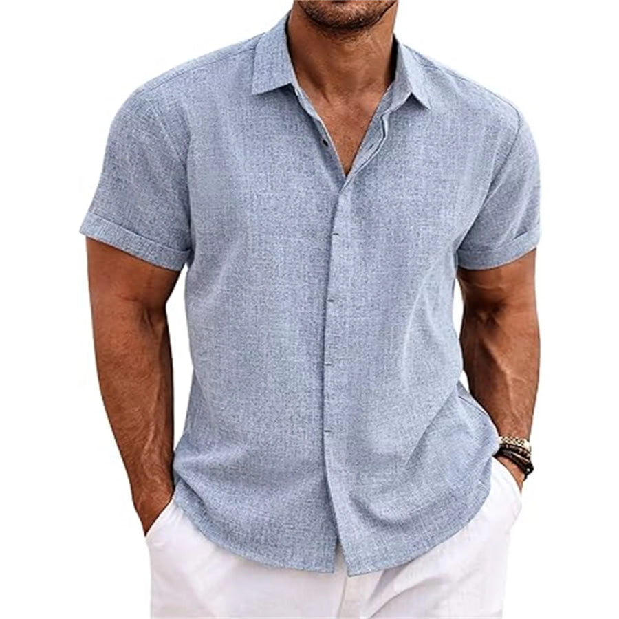 Men’s Full Size Casual Short Sleeve Button-Down Shirt Plus Size Light Blue / S Apparel and Accessories