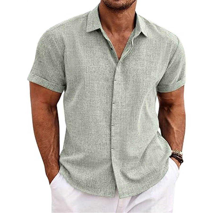 Men’s Full Size Casual Short Sleeve Button-Down Shirt Plus Size Light Green / S Apparel and Accessories
