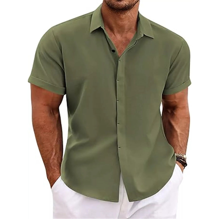 Men’s Full Size Casual Short Sleeve Button-Down Shirt Plus Size Olive Green / S Apparel and Accessories