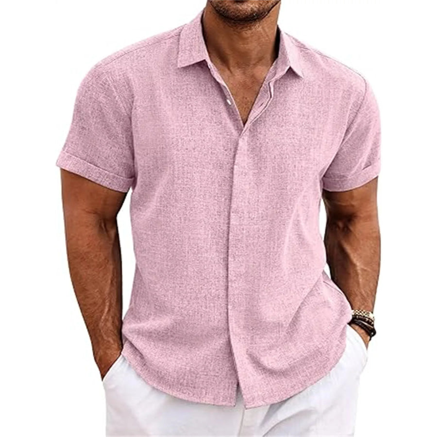 Men’s Full Size Casual Short Sleeve Button-Down Shirt Plus Size Pink / S Apparel and Accessories