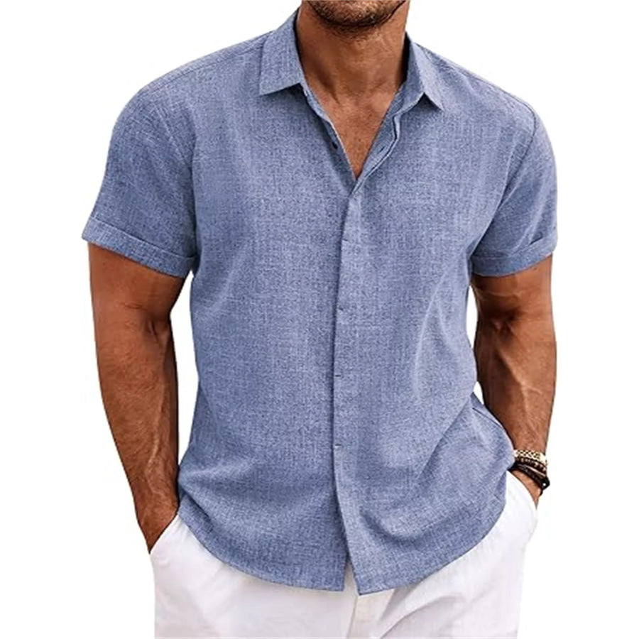 Men’s Full Size Casual Short Sleeve Button-Down Shirt Plus Size Royal Blue / S Apparel and Accessories