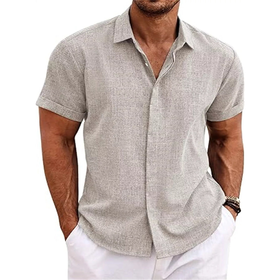 Men’s Full Size Casual Short Sleeve Button-Down Shirt Plus Size Silver Gray / S Apparel and Accessories