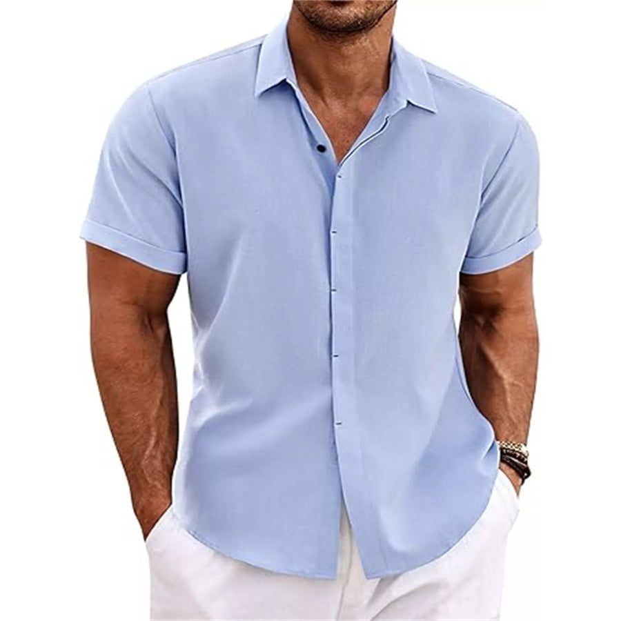 Men’s Full Size Casual Short Sleeve Button-Down Shirt Plus Size Sky Blue / S Apparel and Accessories