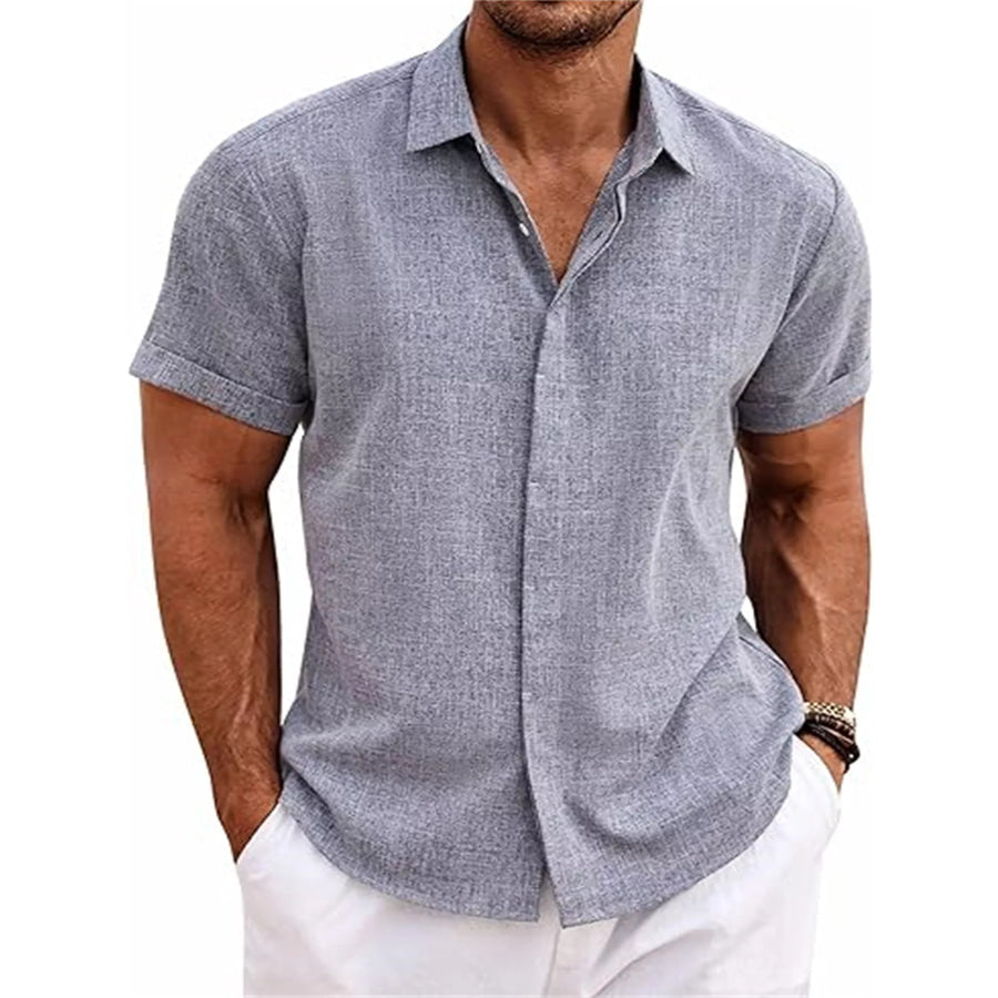 Men’s Full Size Casual Short Sleeve Button-Down Shirt Plus Size Slate Gray / S Apparel and Accessories