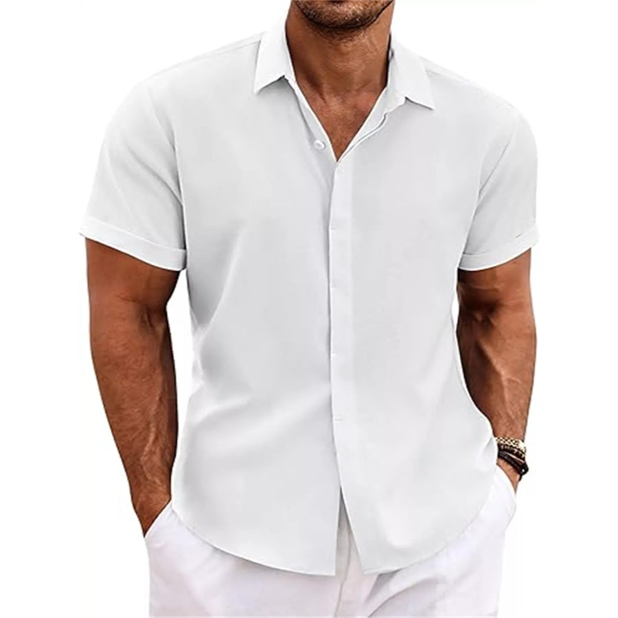 Men’s Full Size Casual Short Sleeve Button-Down Shirt Plus Size White / S Apparel and Accessories