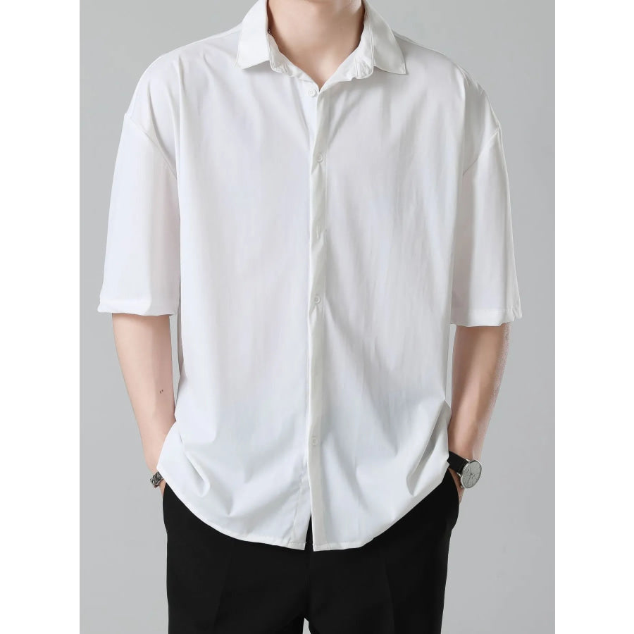 Men’s Full Size Casual Short Sleeve Button-Down Shirt Plus Size White / S Apparel and Accessories