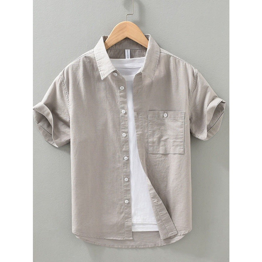 Men’s Full Size Casual Short Sleeve Button-Down Shirt with Chest Pocket Plus Light Gray / S Apparel and Accessories