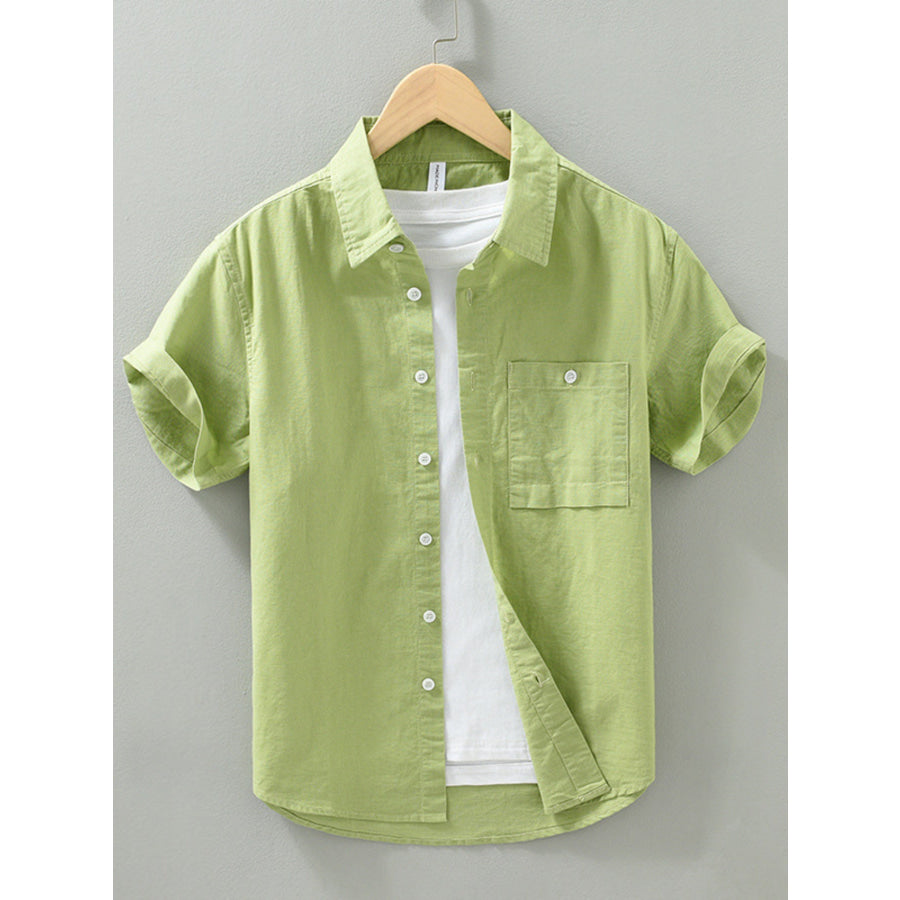 Men’s Full Size Casual Short Sleeve Button-Down Shirt with Chest Pocket Plus Light Green / S Apparel and Accessories