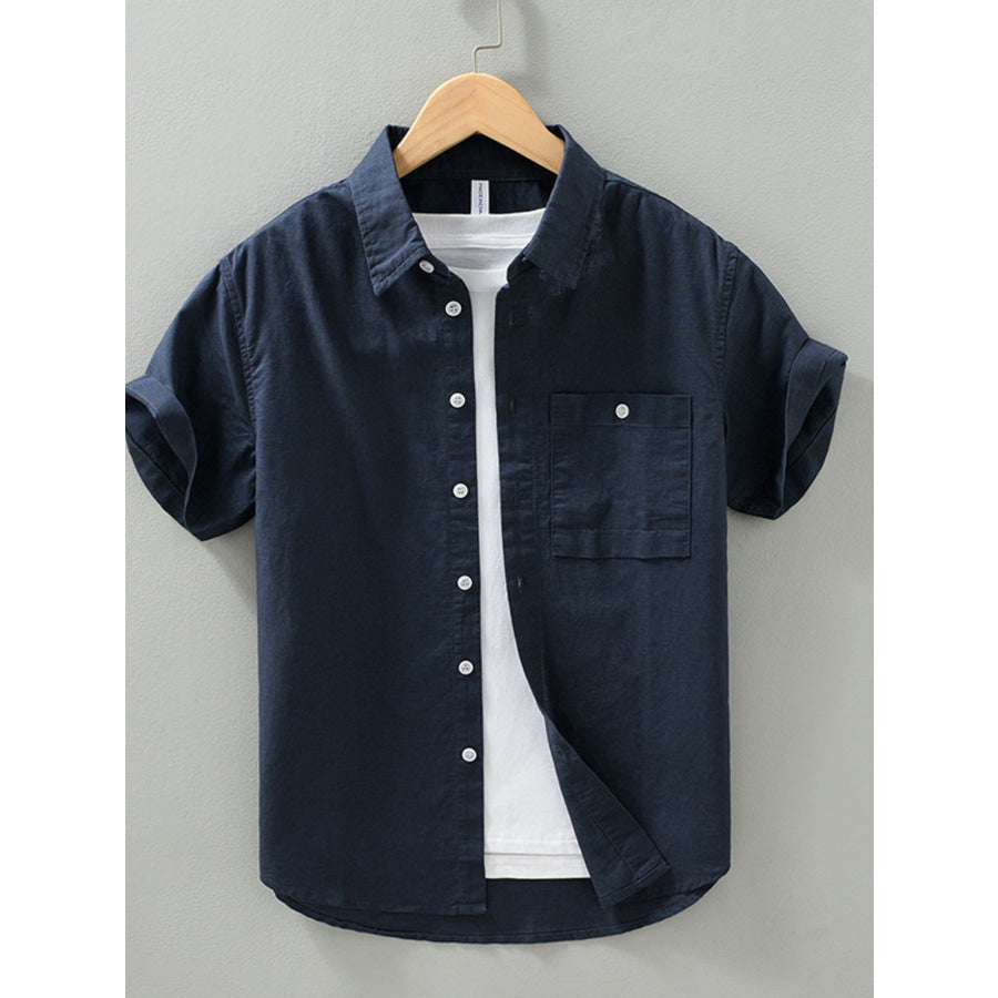 Men’s Full Size Casual Short Sleeve Button-Down Shirt with Chest Pocket Plus Royal Blue / S Apparel and Accessories