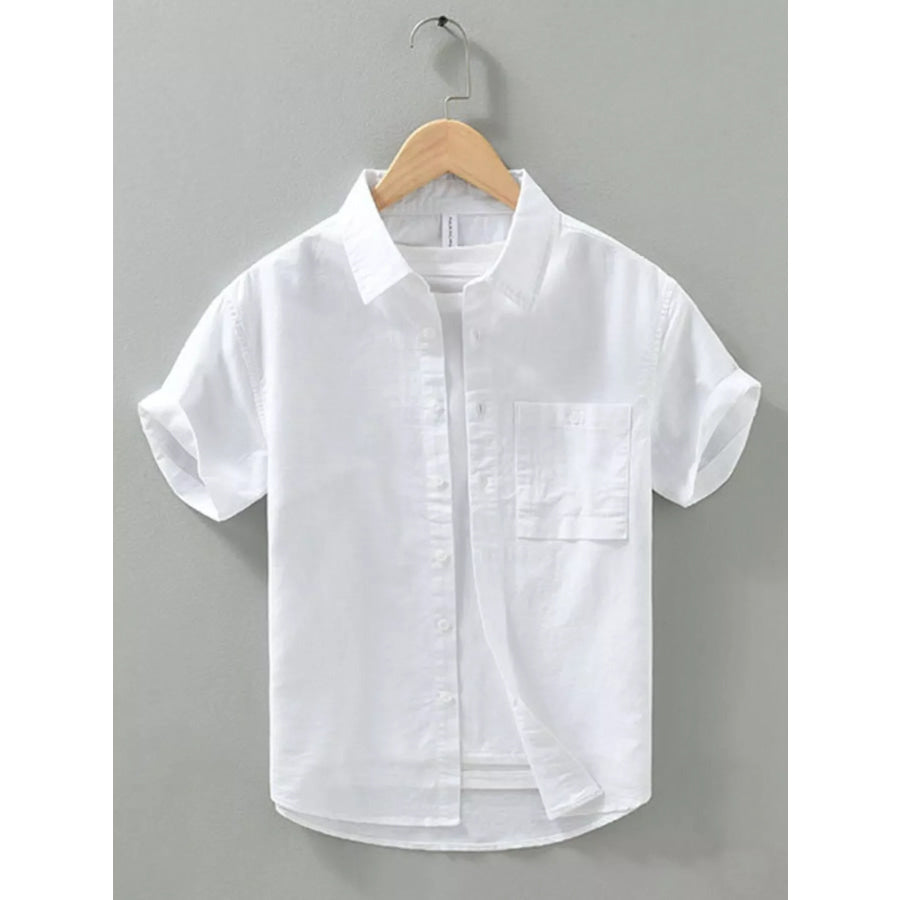 Men’s Full Size Casual Short Sleeve Button-Down Shirt with Chest Pocket Plus White / S Apparel and Accessories