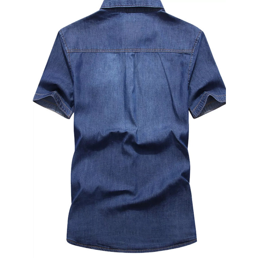 Men’s Full Size Casual Short Sleeve Denim Shirt Plus Size Apparel and Accessories