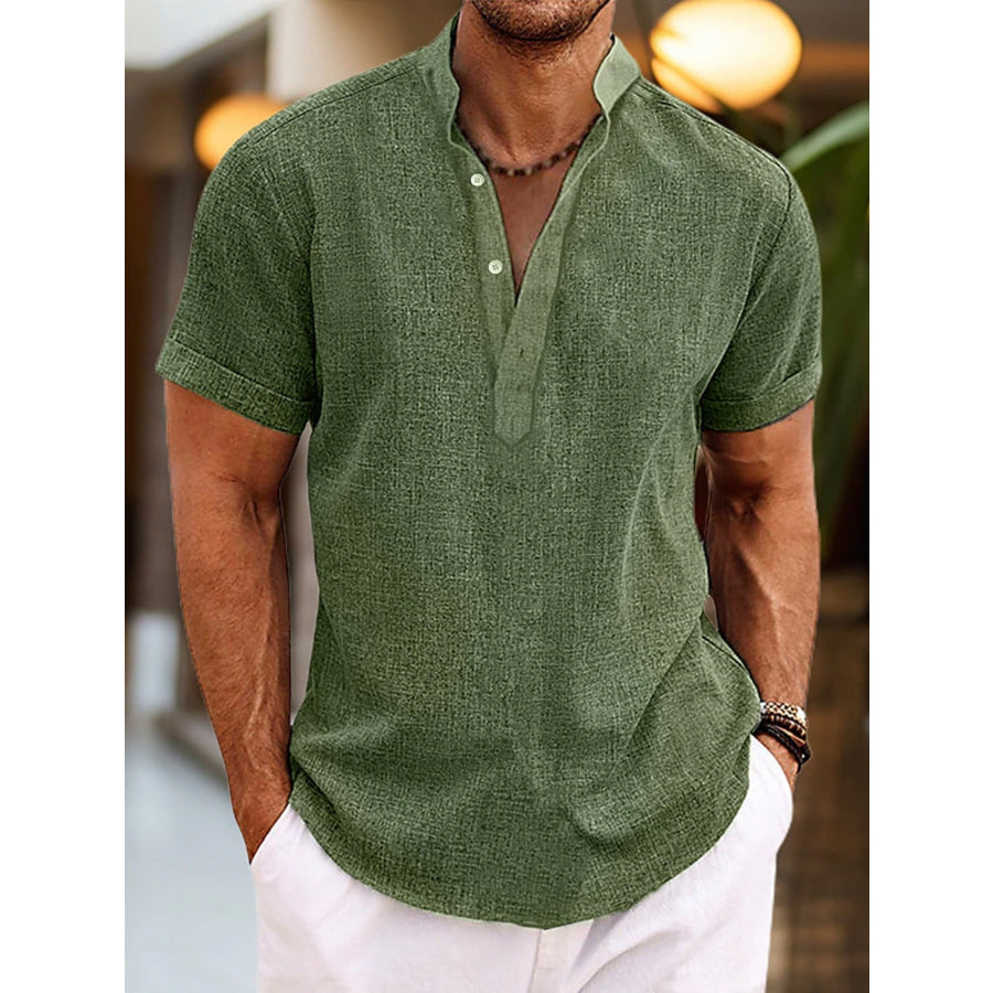 Men’s Full Size Casual Short Sleeve Henley Shirt Plus Size Army Green / S Apparel and Accessories