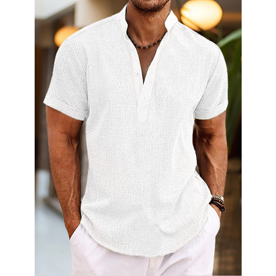 Men’s Full Size Casual Short Sleeve Henley Shirt Plus Size White / S Apparel and Accessories