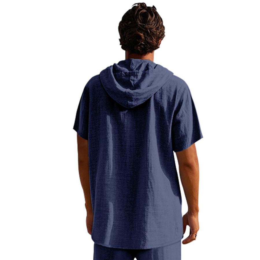 Men’s Full Size Casual Short Sleeve Hooded Shirt Plus Size Apparel and Accessories