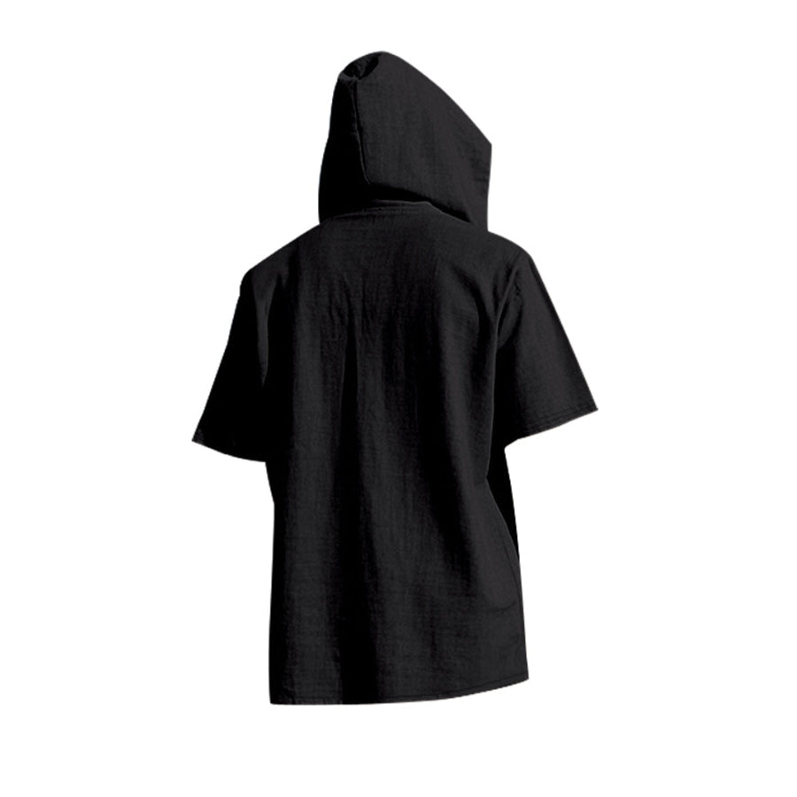 Men’s Full Size Casual Short Sleeve Hooded Shirt Plus Size Apparel and Accessories
