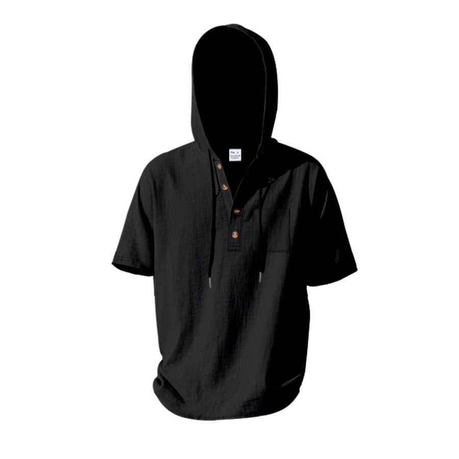 Men’s Full Size Casual Short Sleeve Hooded Shirt Plus Size Apparel and Accessories