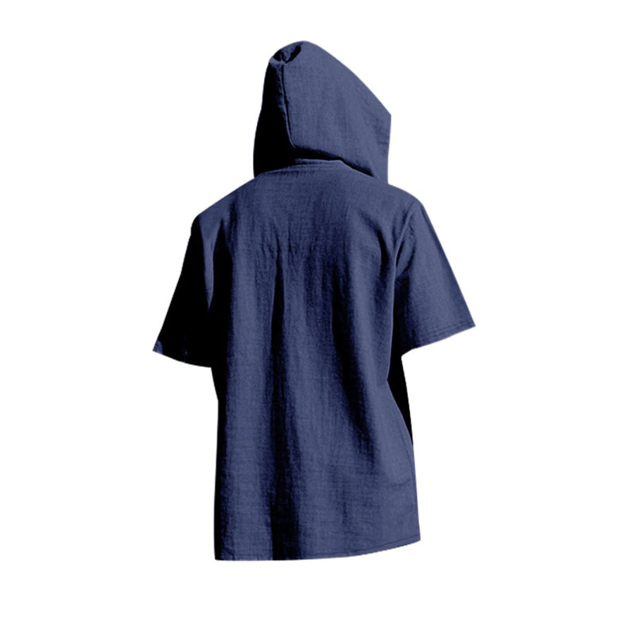 Men’s Full Size Casual Short Sleeve Hooded Shirt Plus Size Apparel and Accessories