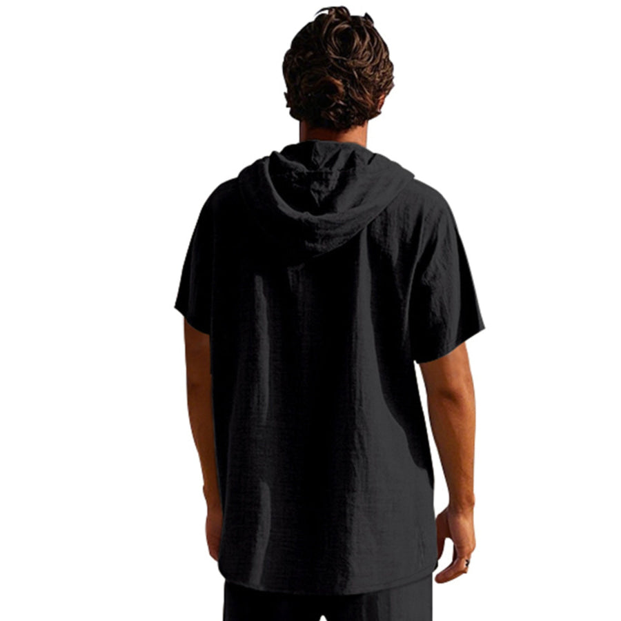 Men’s Full Size Casual Short Sleeve Hooded Shirt Plus Size Apparel and Accessories