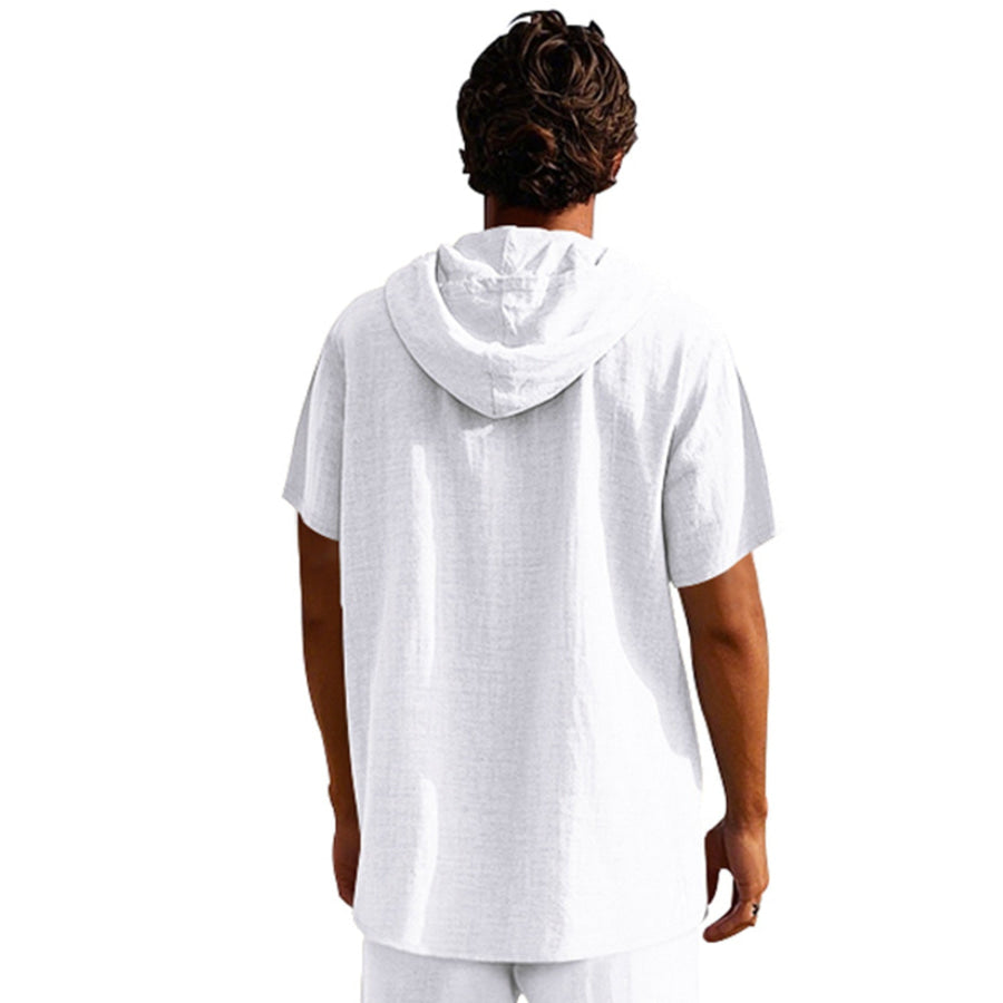 Men’s Full Size Casual Short Sleeve Hooded Shirt Plus Size Apparel and Accessories