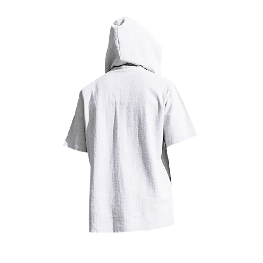 Men’s Full Size Casual Short Sleeve Hooded Shirt Plus Size Apparel and Accessories