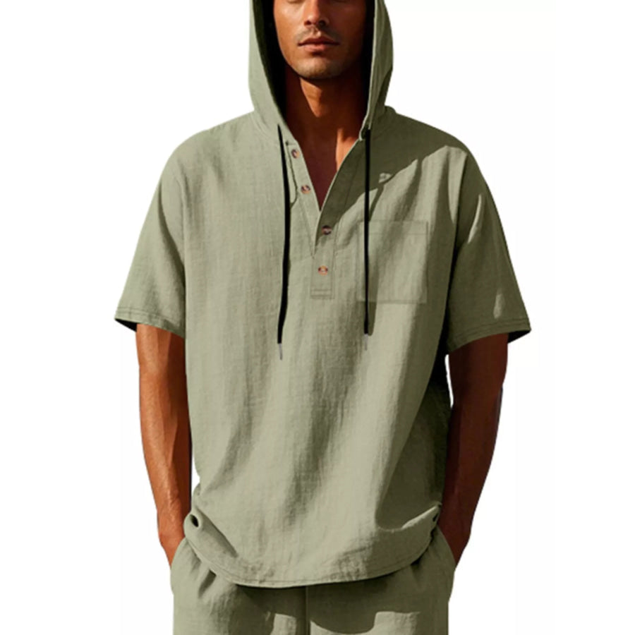 Men’s Full Size Casual Short Sleeve Hooded Shirt Plus Size Military Green / S Apparel and Accessories