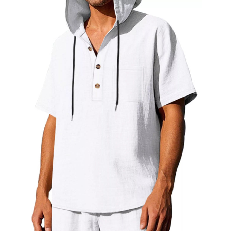 Men’s Full Size Casual Short Sleeve Hooded Shirt Plus Size White / S Apparel and Accessories