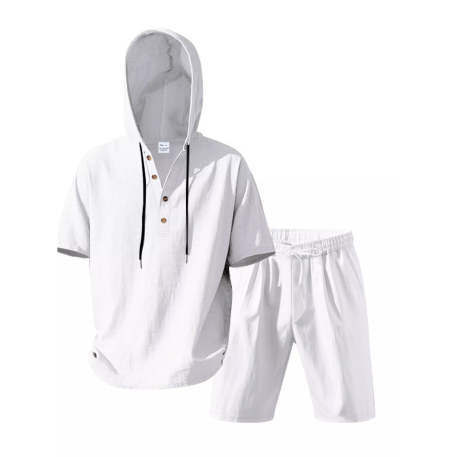 Men’s Full Size Casual Short Sleeve Hooded Top & Shorts Set Plus Size Apparel and Accessories