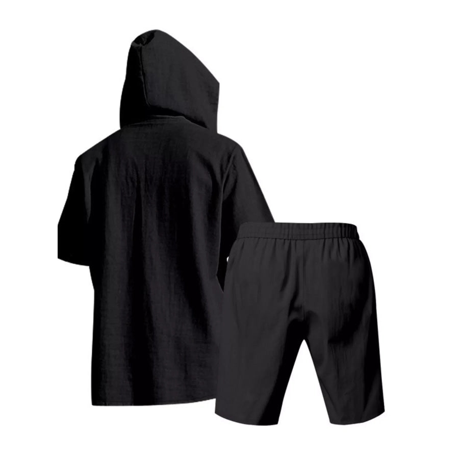Men’s Full Size Casual Short Sleeve Hooded Top & Shorts Set Plus Size Apparel and Accessories