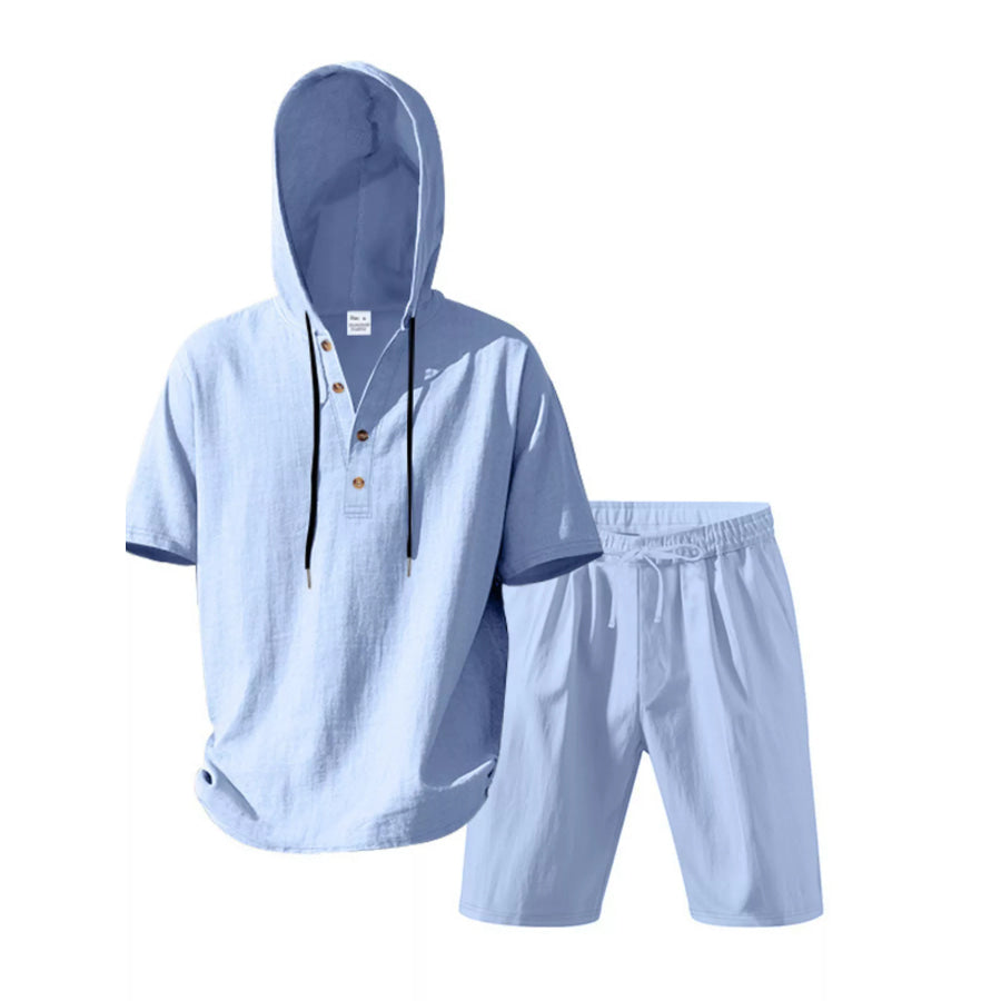 Men’s Full Size Casual Short Sleeve Hooded Top & Shorts Set Plus Size Apparel and Accessories