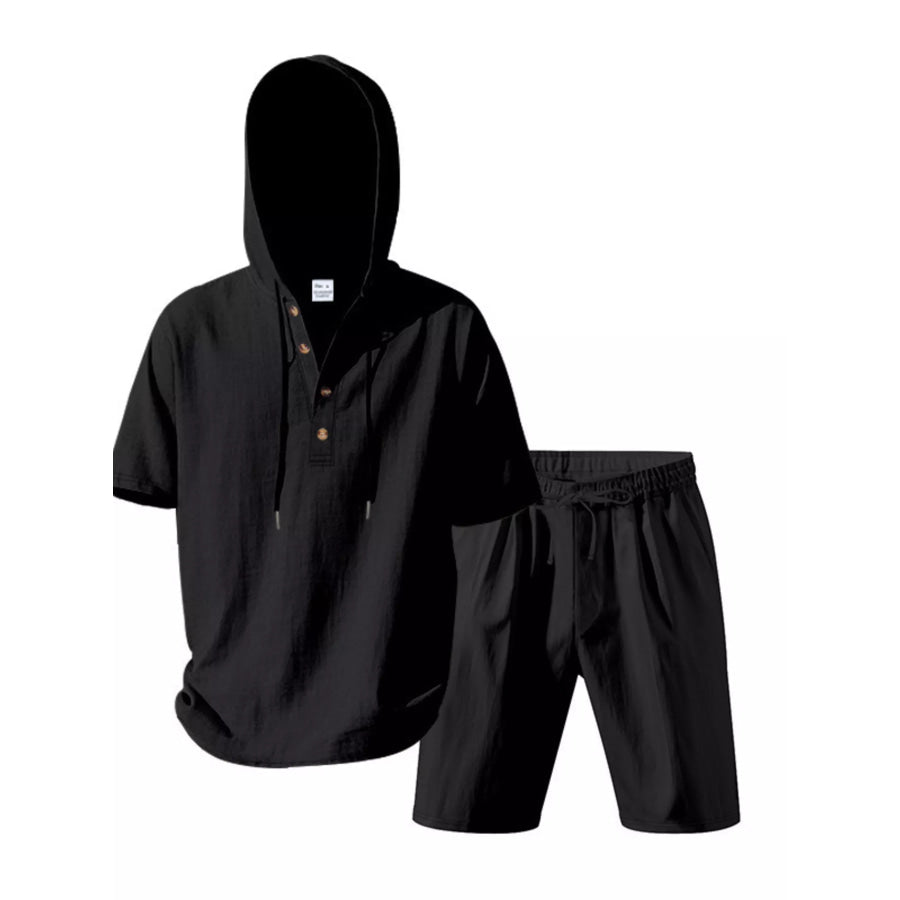 Men’s Full Size Casual Short Sleeve Hooded Top & Shorts Set Plus Size Apparel and Accessories