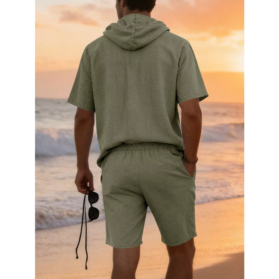 Men’s Full Size Casual Short Sleeve Hooded Top & Shorts Set Plus Size Apparel and Accessories
