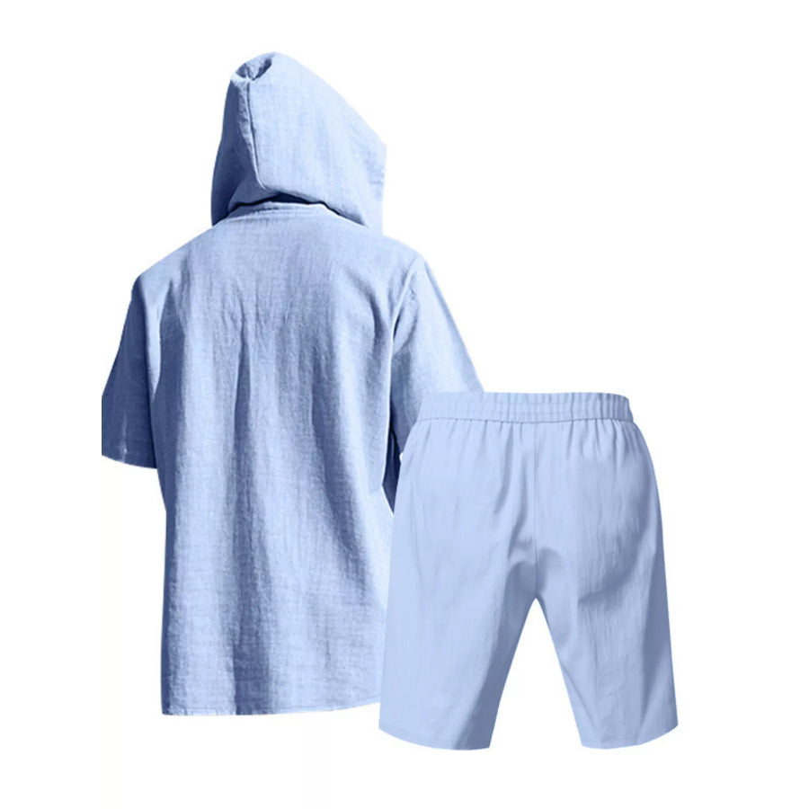 Men’s Full Size Casual Short Sleeve Hooded Top & Shorts Set Plus Size Apparel and Accessories