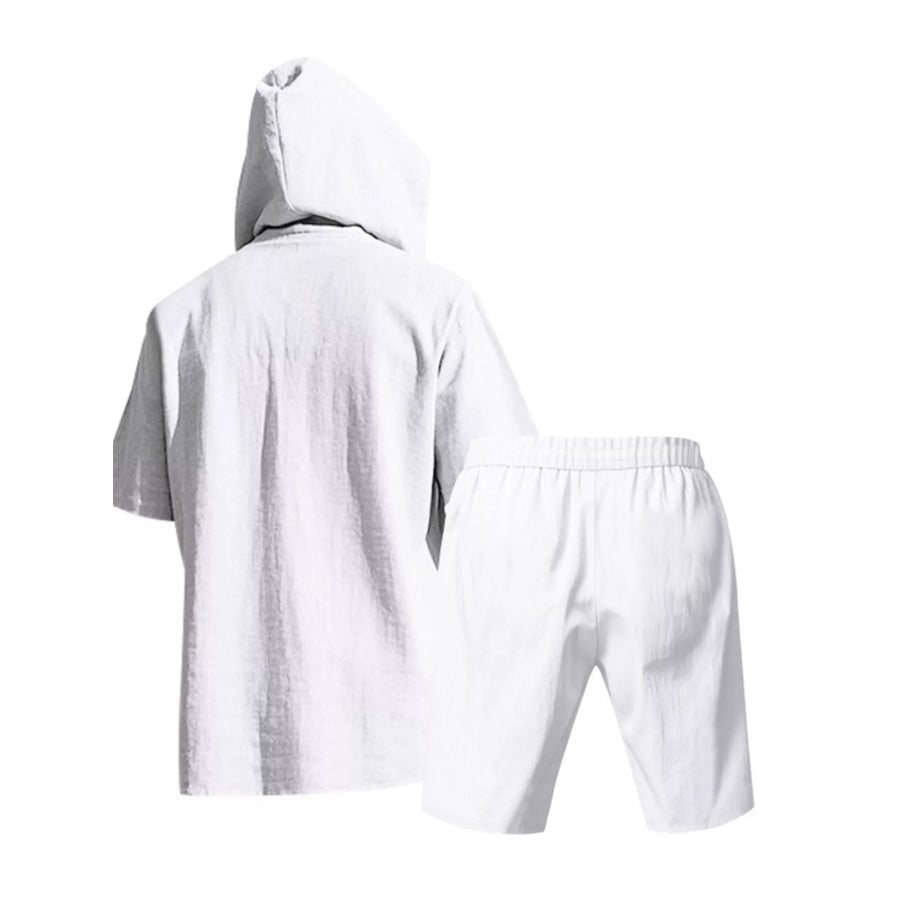 Men’s Full Size Casual Short Sleeve Hooded Top & Shorts Set Plus Size Apparel and Accessories
