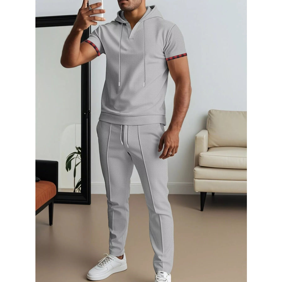 Men’s Full Size Casual Short-Sleeve Hoodie and Pants Set Plus Size Apparel and Accessories