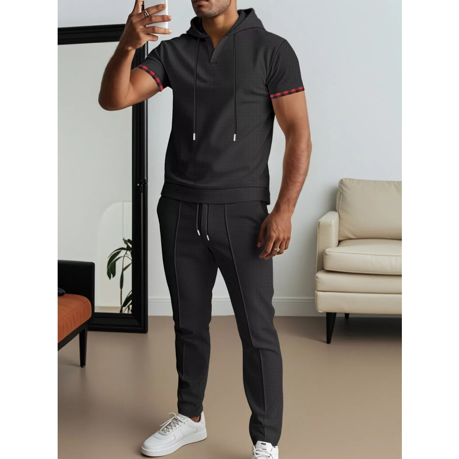 Men’s Full Size Casual Short-Sleeve Hoodie and Pants Set Plus Size Apparel and Accessories